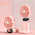 Foldable Rechargeable Handheld Fan with LED Battery Indicator and Detachable Charging Station