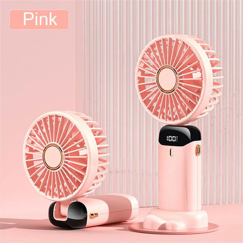 Foldable Rechargeable Handheld Fan with LED Battery Indicator and Detachable Charging Station