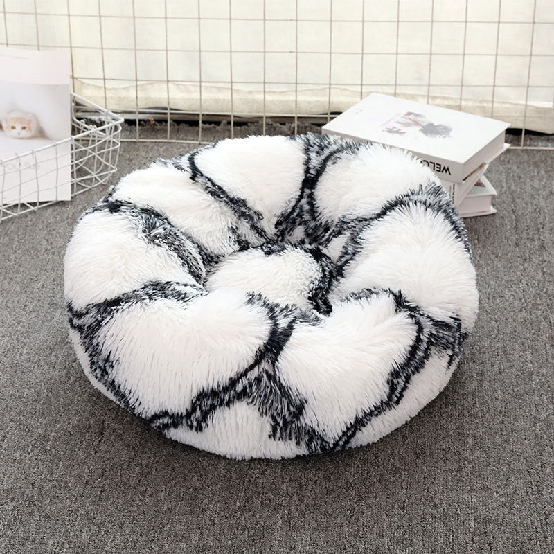 Round Plush Pet Bed Soft Cozy Non-Slip Bottom Washable for Cats and Small Dogs