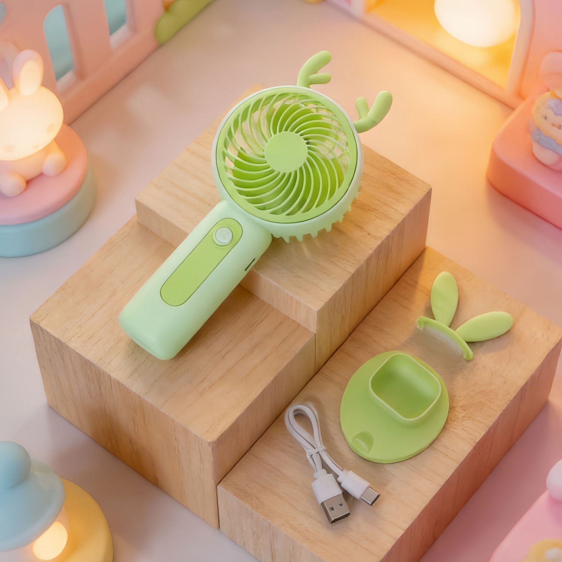 Portable Handheld Fan USB Rechargeable Compact Lightweight Small Ear Design