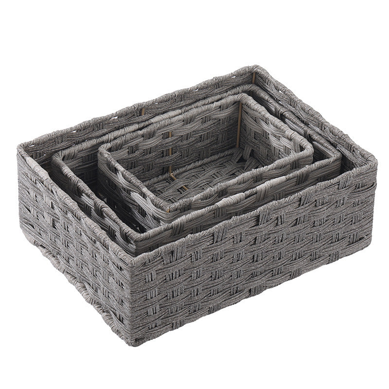 Woven Storage Baskets Durable Eco-Friendly Plastic Organizer for Home Office Bathroom