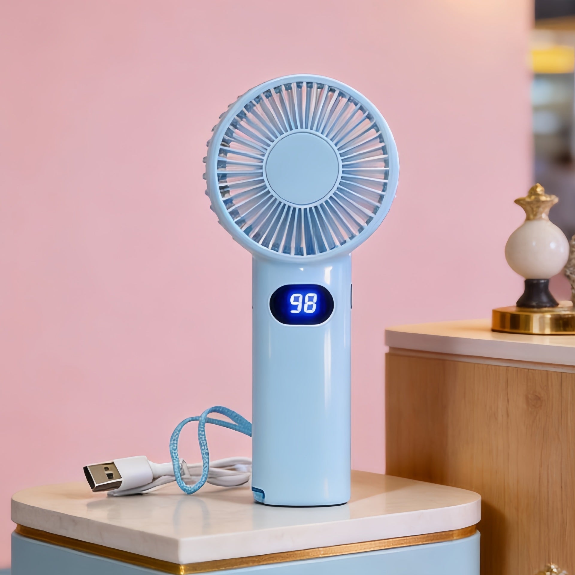 Portable Handheld Fan with Digital Speed Display USB Rechargeable Lightweight Personal Fan