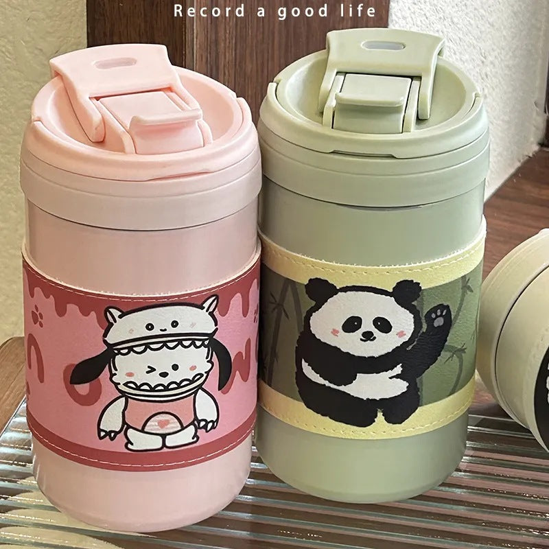 Women’s Insulated Thermo Mug with Cute Animal Design Leak-Proof Lid Ergonomic Handle