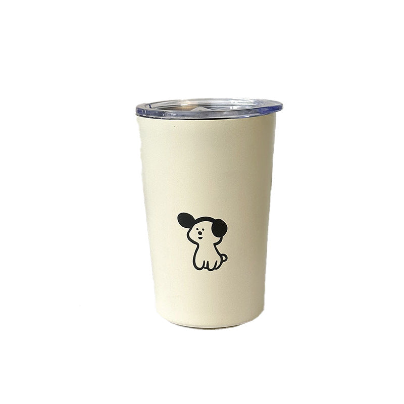 Insulated Ladies Drinking Cup with Dog Design Double Wall Leak-Proof Lid Durable Plastic