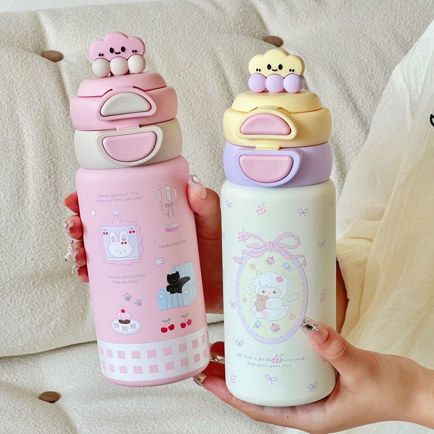 Women's Multifunctional Insulated Thermos Bottle Multi-Chamber Leak-Proof Hot Cold Water Flask