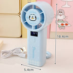 Portable Mini Fan Digital Display Rechargeable Handheld Penguin Design