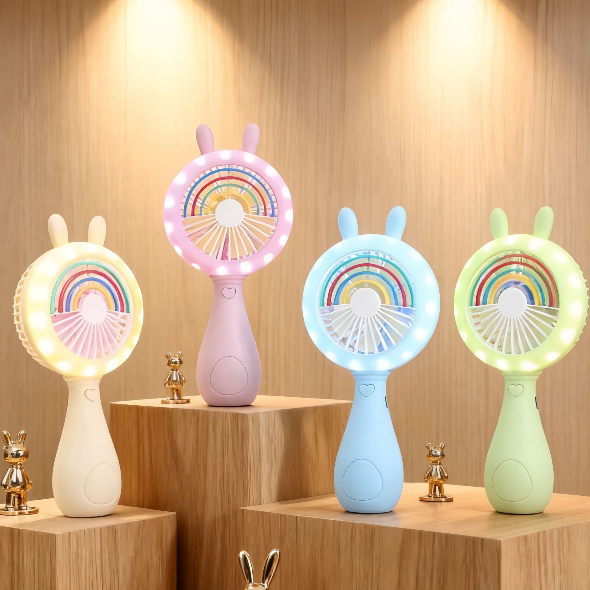 Portable USB Hand Fan with LED Lights Flexible Tilt Lightweight Personal Cooling Device