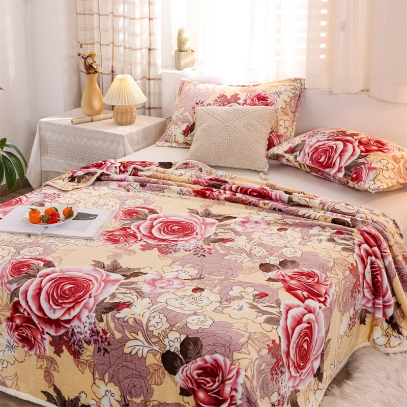 Ladies Fleece Blanket Soft Warm Floral Pattern Cozy Throw Blanket