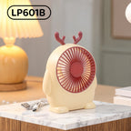 USB Desk Fan Compact Portable Quiet Motor Adjustable Tilt Reindeer Design