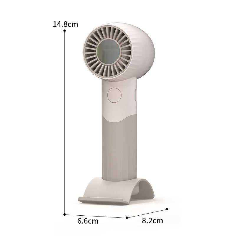 Women's Portable Hand Fan with Integrated Mirror and Stand Compact Quiet