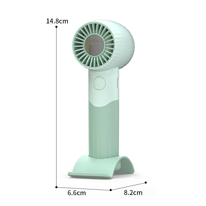Women's Portable Hand Fan with Integrated Mirror and Stand Compact Quiet