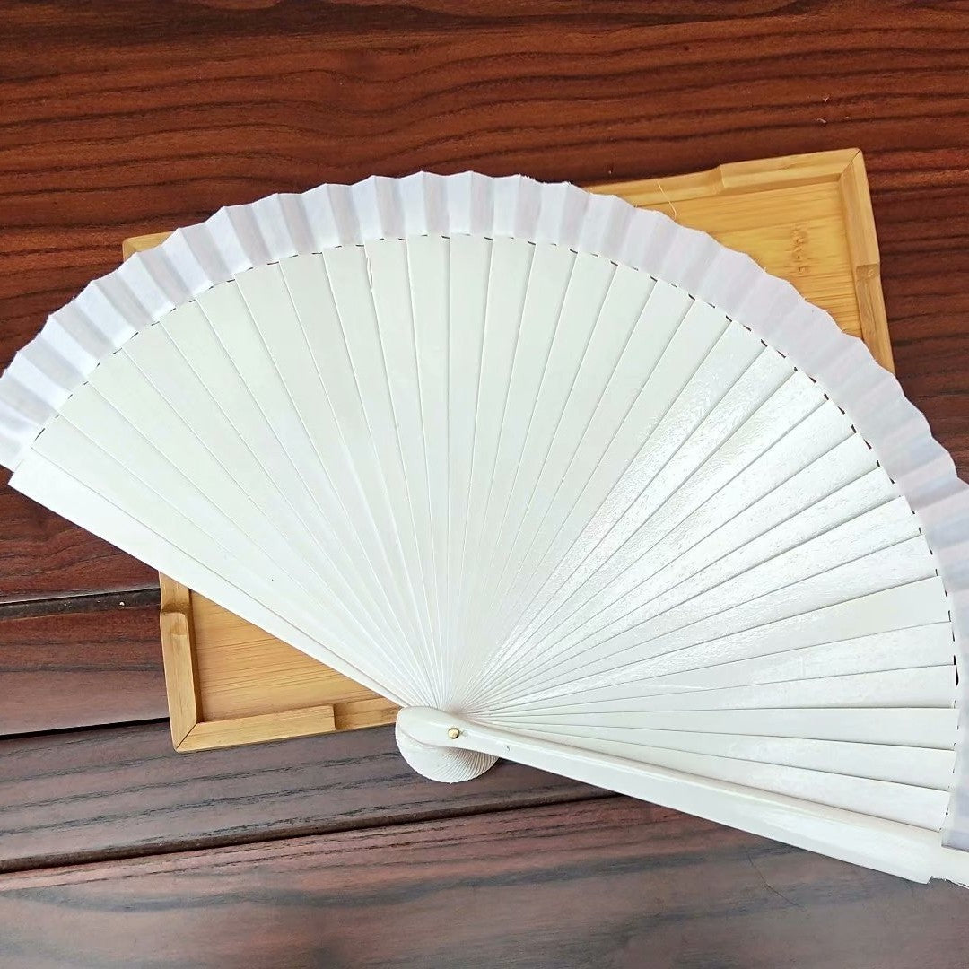 Ladies Decorative Hand Fan Red Floral Painting Paper Wood Foldable Accessory
