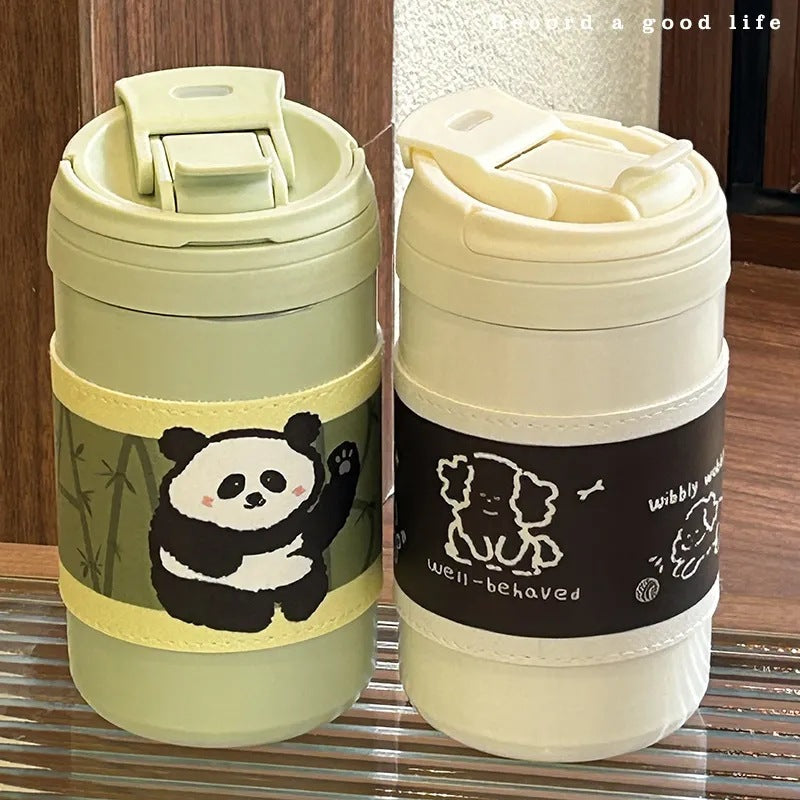 Women’s Insulated Thermo Mug with Cute Animal Design Leak-Proof Lid Ergonomic Handle