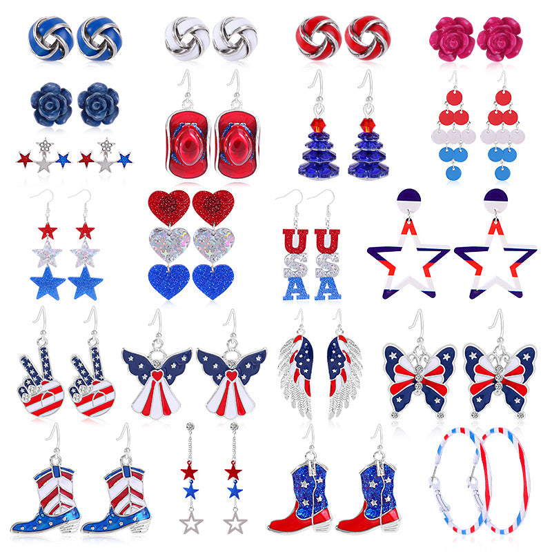 Women's Lightweight Star Earrings Enamel Flag Design Fishhook Closure Zinc Alloy