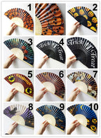 Ladies Fan Halloween Design Portable Handheld Fan with Pumpkin and Ghost Motifs