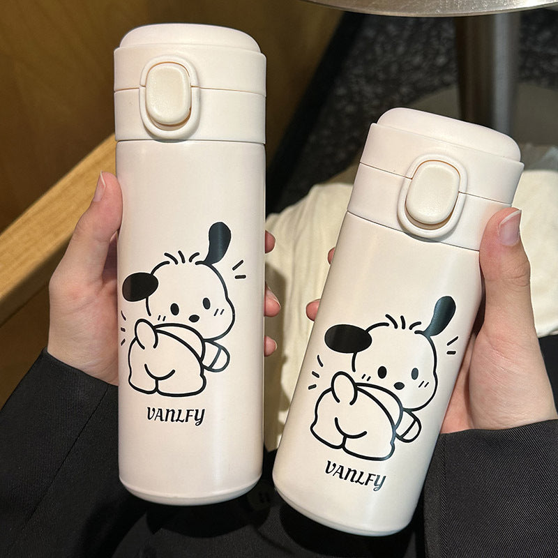Ladies Stainless Steel Insulated Water Bottle with Flip Lid and Cute Animal Design