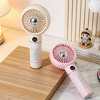 Women Portable Hand Fan with Digital Speed Display and Bear Design USB Rechargeable