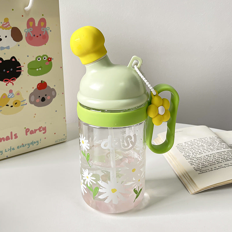 Women's BPA-Free Plastic Water Bottle with Leak-Proof Silicone Lid and Floral Design
