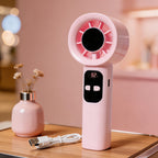 Mini Handheld Bladeless Fan USB Rechargeable Digital Display Portable Cooler
