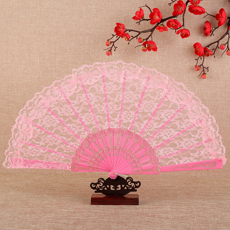 Ladies Lace Hand Fan Elegant Floral Pattern Lightweight Portable