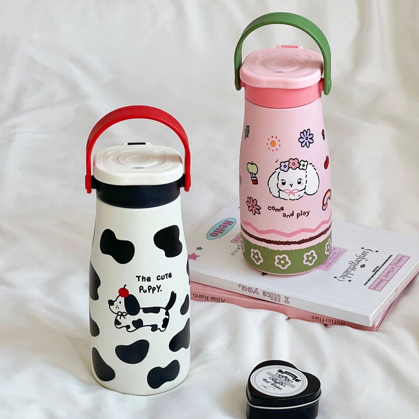 Playful Insulated Water Bottle BPA-Free Plastic with Handle and Animal Design for Women