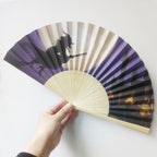 Women Decorative Fan Halloween Motifs Paper Wooden Frame Lightweight Portable