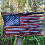 Reclaimed Wood American Flag Wall Sculpture Rustic Layered Driftwood Design