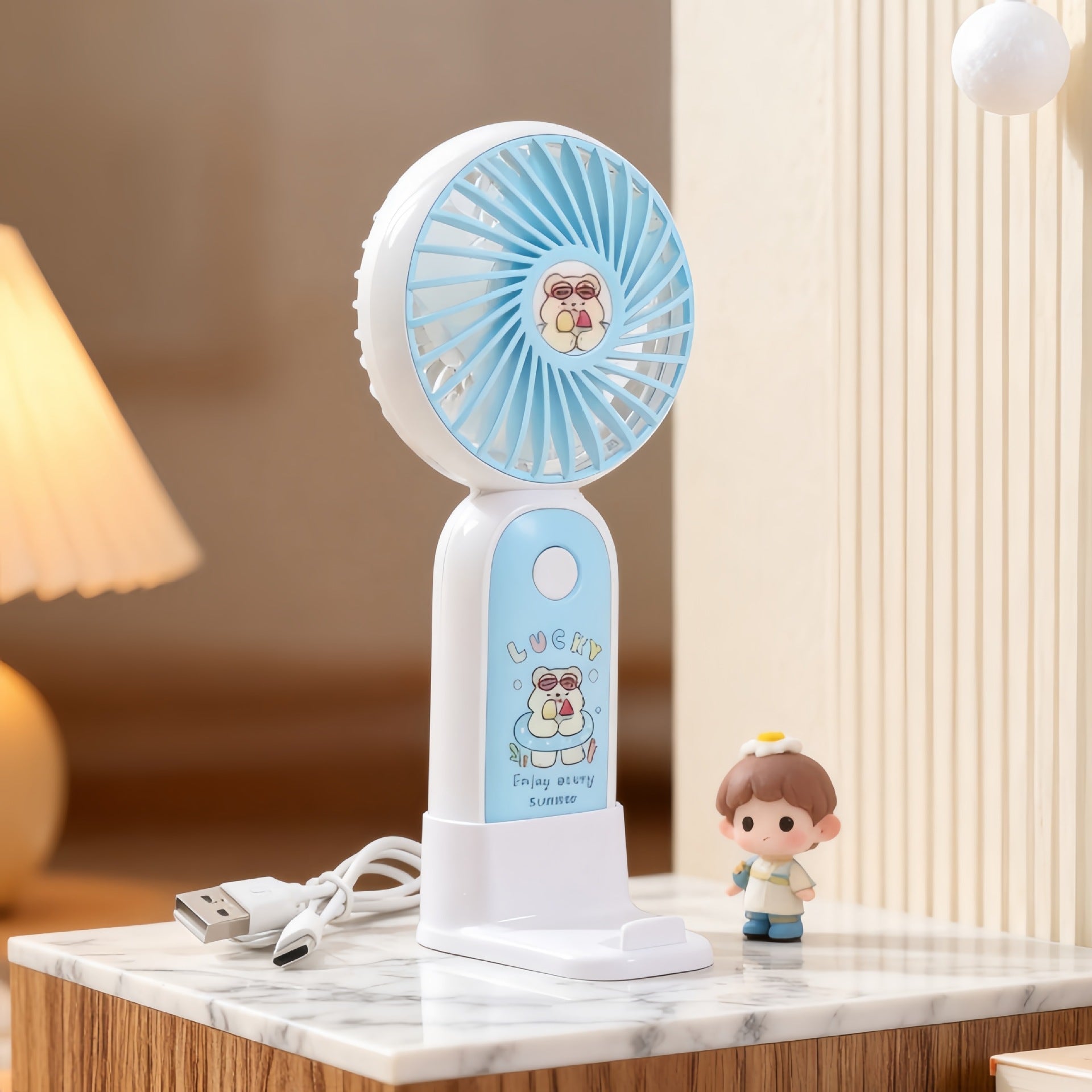 Portable USB Desk Fan Compact Lightweight Quiet Operation Fun Design for Office Home Travel
