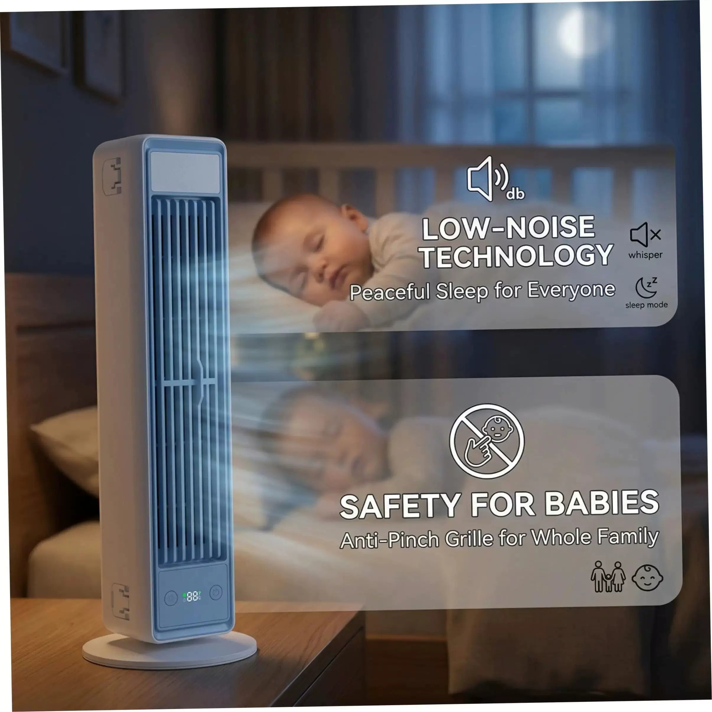 Slim Vertical Personal Air Circulator Fan with Remote Control Adjustable Louvers Quiet DC Motor