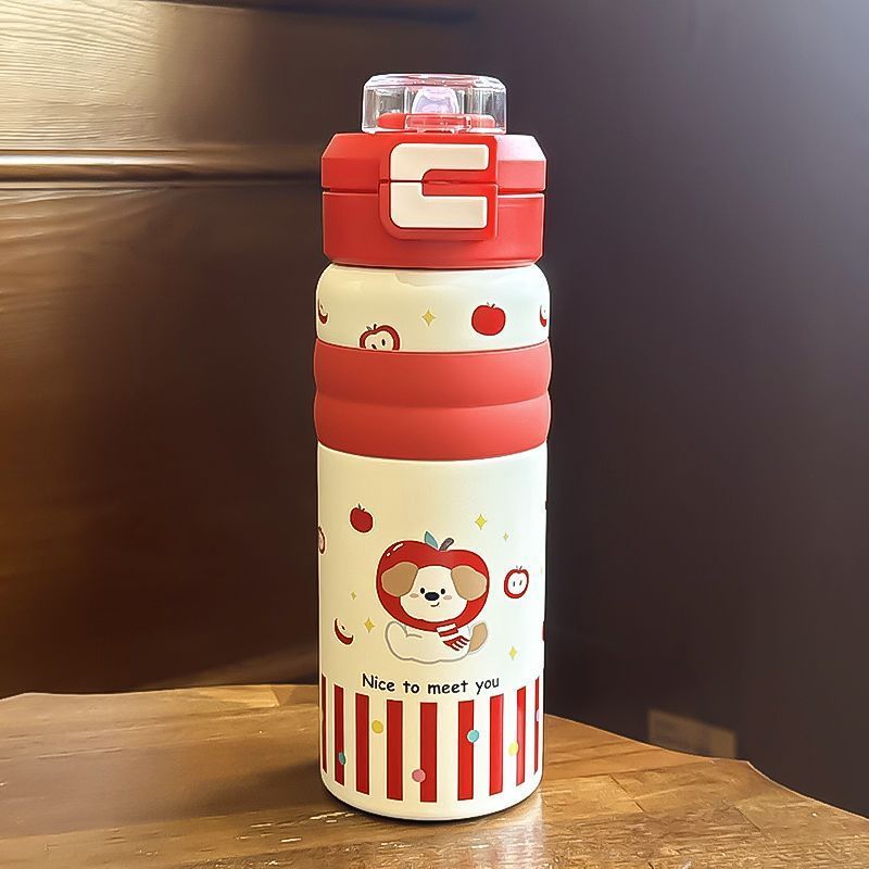 Insulated Water Bottle with Leak-Proof Flip Lid BPA-Free Plastic Cute Dog Design for Women