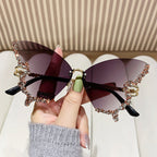 Women’s Butterfly Sunglasses with Sparkling Stones Green Accents UV Protection Lightweight