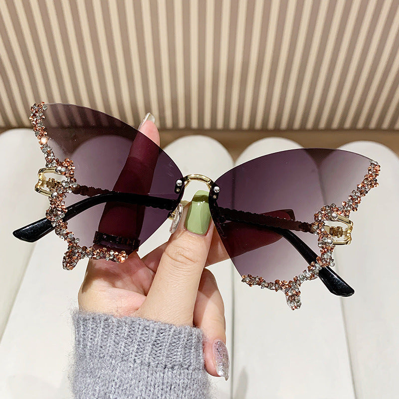 Women’s Butterfly Sunglasses with Sparkling Stones Green Accents UV Protection Lightweight