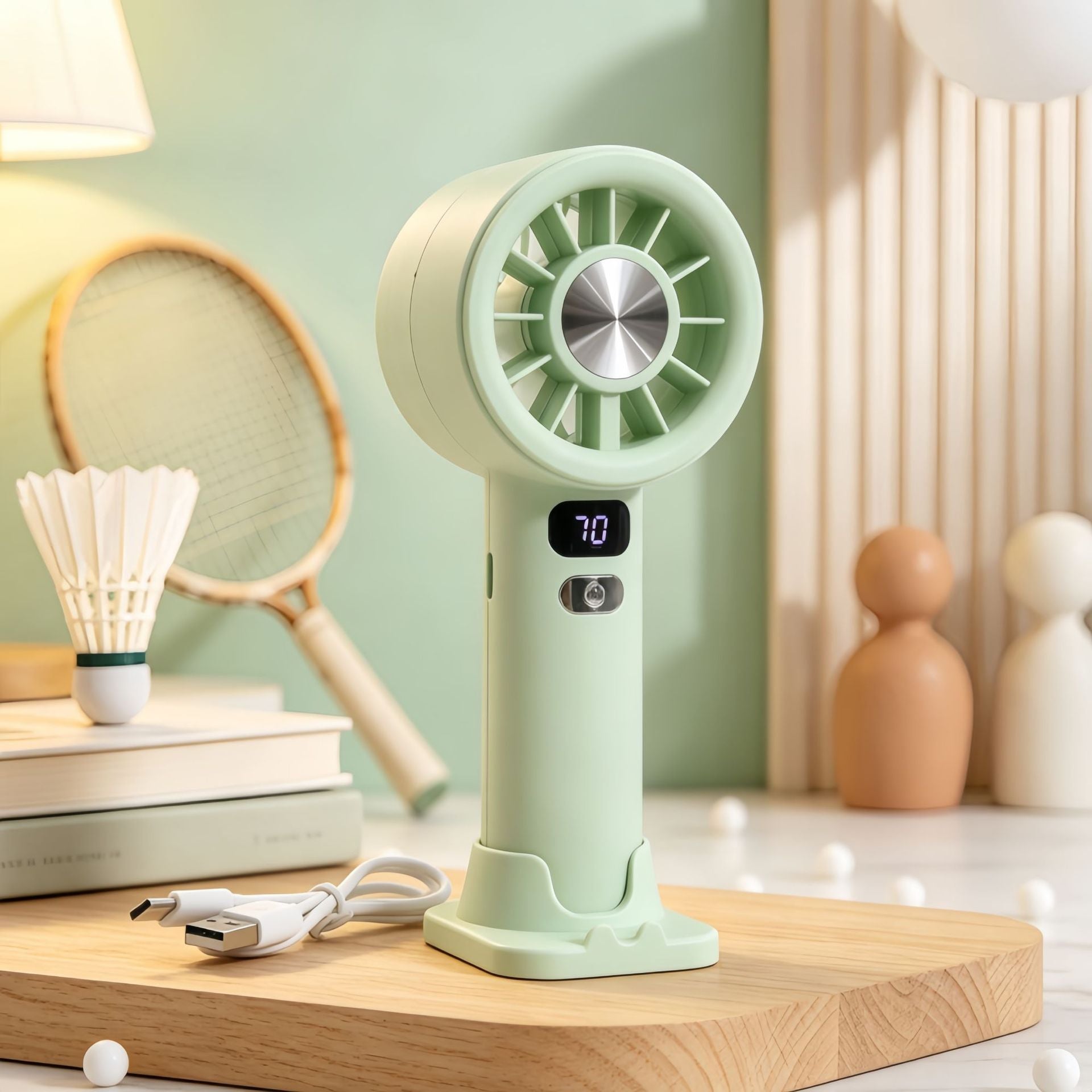 Portable Hand Fan with LCD Display USB Rechargeable Compact Personal Cooling Fan