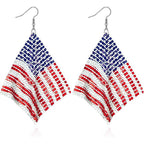 Women’s Patriotic Rhinestone Stars and Stripes Teardrop Dangle Earrings with Fishhook