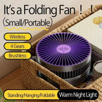 Rechargeable Foldable USB Type C Desk Fan with Adjustable Tilt and LED Night Light