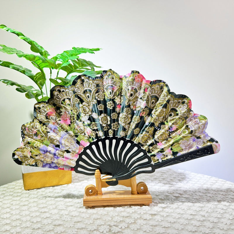 Ladies Handmade Fan Lightweight Elegant Fabric and Wood Accessory