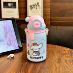 Insulated Stainless Steel Water Bottle with Secure Flip Lid and Dog Design for Women