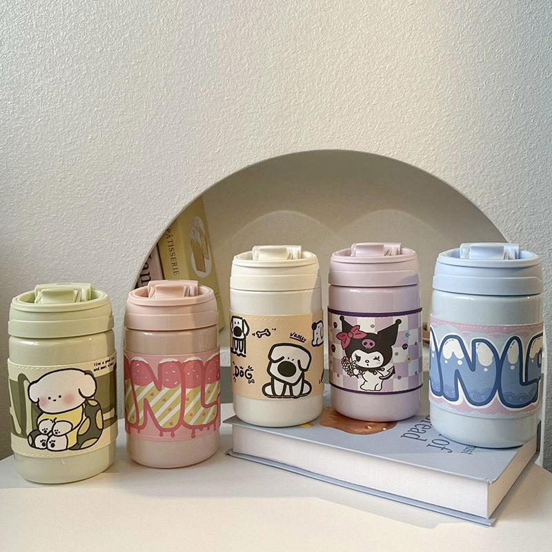 Insulated Water Bottle with Cute Animal Design Lightweight Spill-Proof Flip Lid