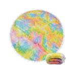 Brehn Ladies Round Beach Blanket With Fringes Soft Colorful Pattern Outdoor Picnic Mat