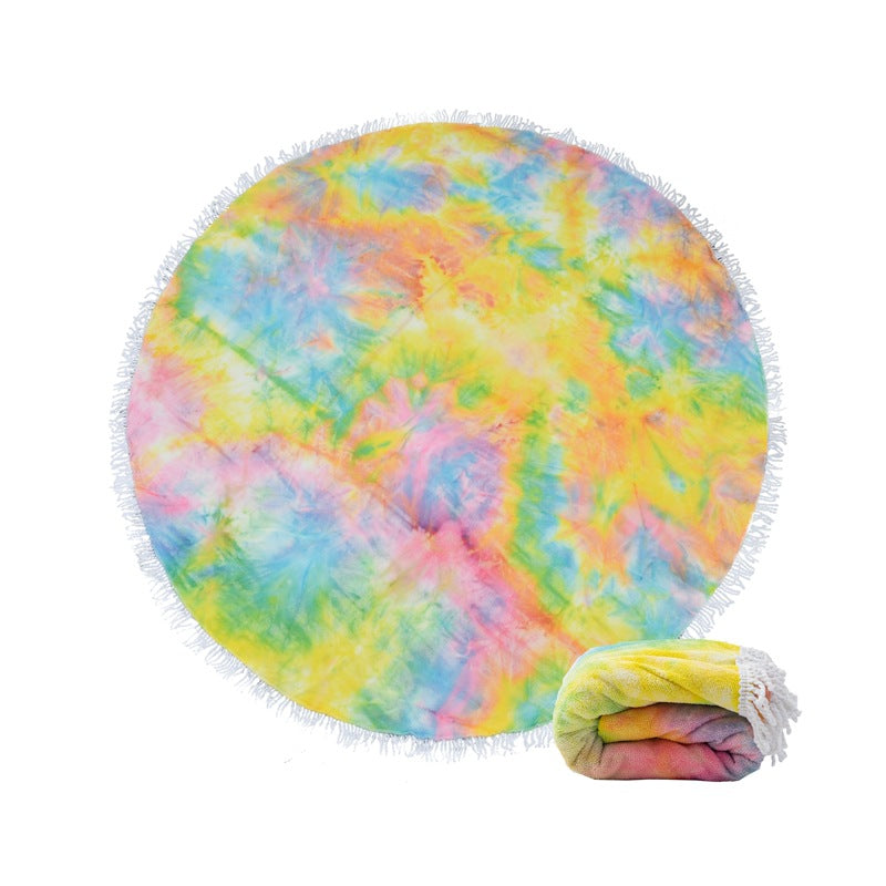 Brehn Ladies Round Beach Blanket With Fringes Soft Colorful Pattern Outdoor Picnic Mat