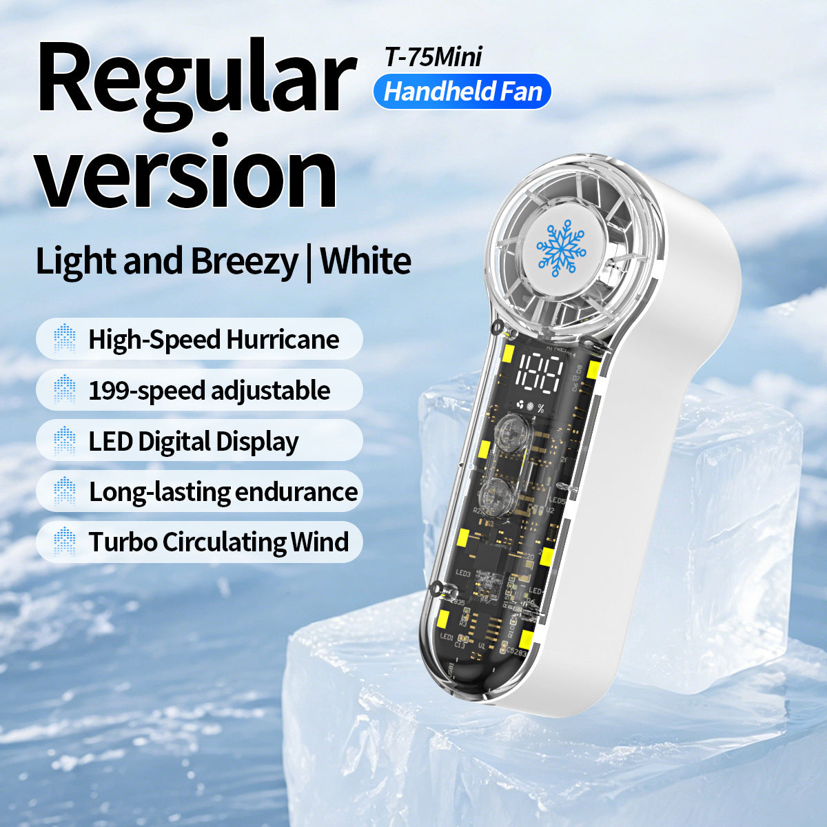 Portable Mini Hand Fan High-Speed 199 Settings LED Display Long Battery Life Compact for Women