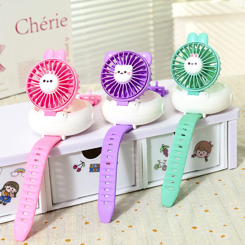 Portable Handheld Fan Cute Rabbit Design USB Rechargeable Adjustable Speed Battery Powered