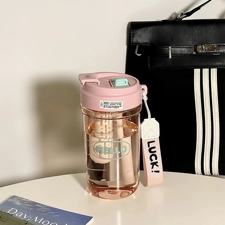 Ladies Stylish BPA-Free Water Bottle with Integrated Carrying System and Leak-Proof Flip Lid