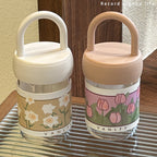 Insulated Women's Water Bottle with Ergonomic Handle Floral Design BPA-Free Plastic