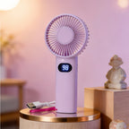 Portable Handheld Fan with Digital Speed Display USB Rechargeable Lightweight Personal Fan