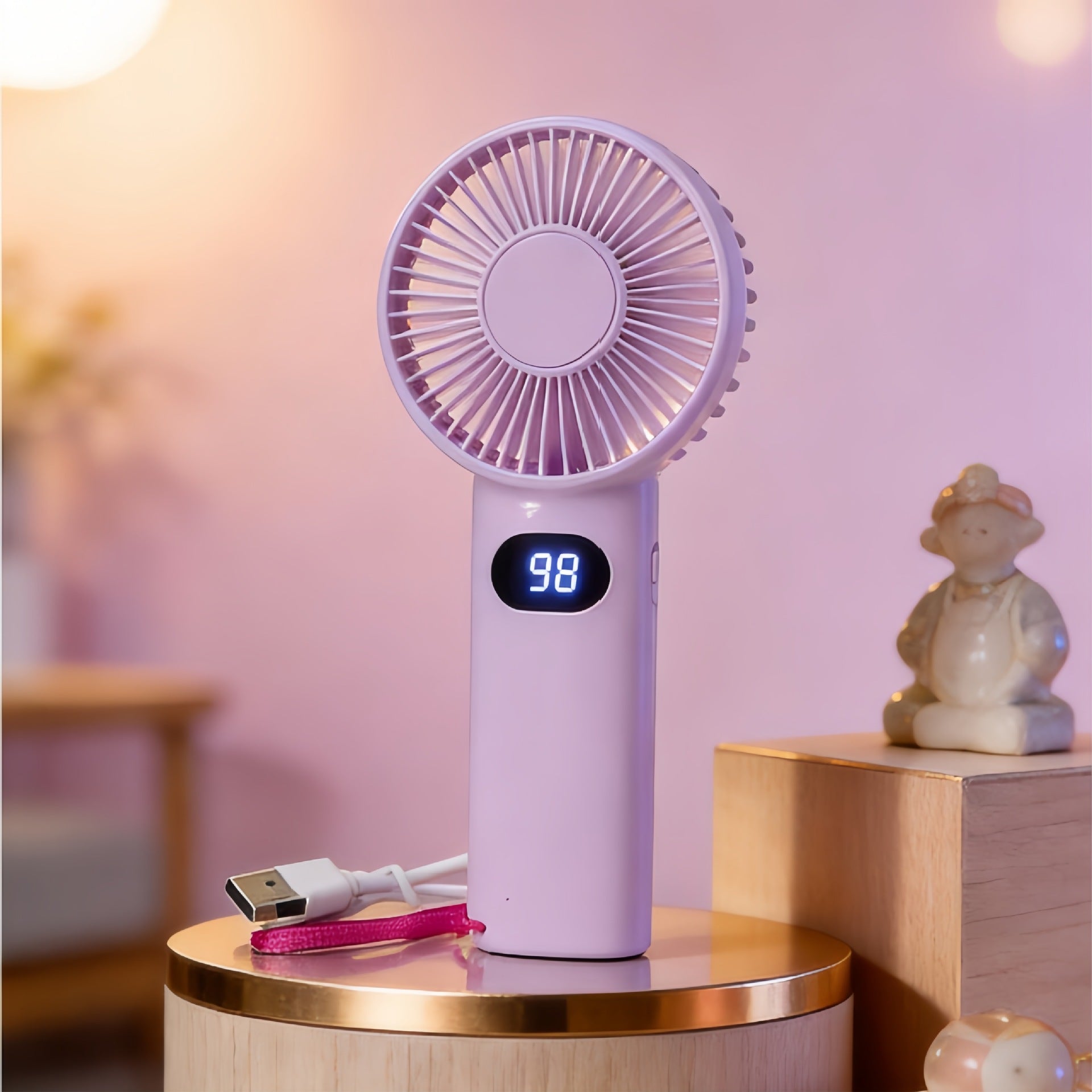 Portable Handheld Fan with Digital Speed Display USB Rechargeable Lightweight Personal Fan