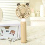 Portable Handheld Fan with LED Light and Animal Ear Design USB Rechargeable Quiet Operation