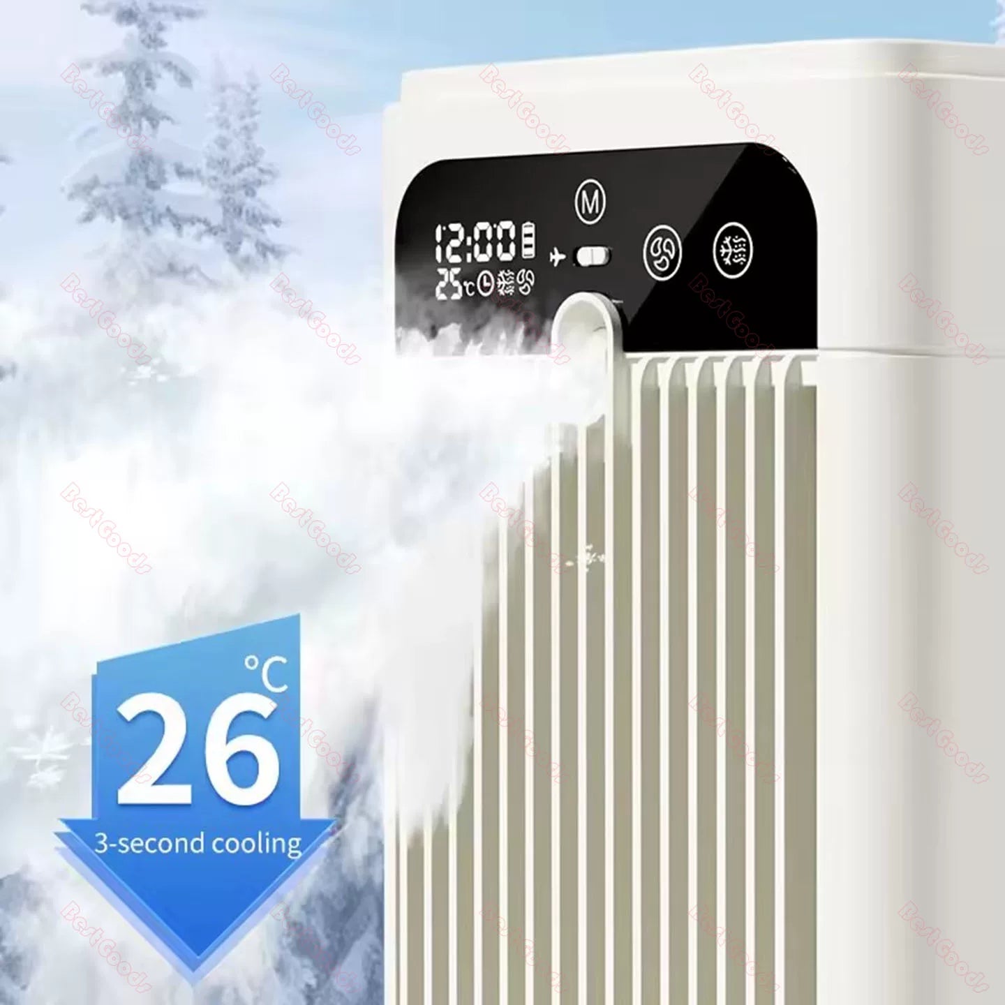 Portable Evaporative Cooling Tower with Battery Operated Spray Humidifier and Multi-Speed Fan