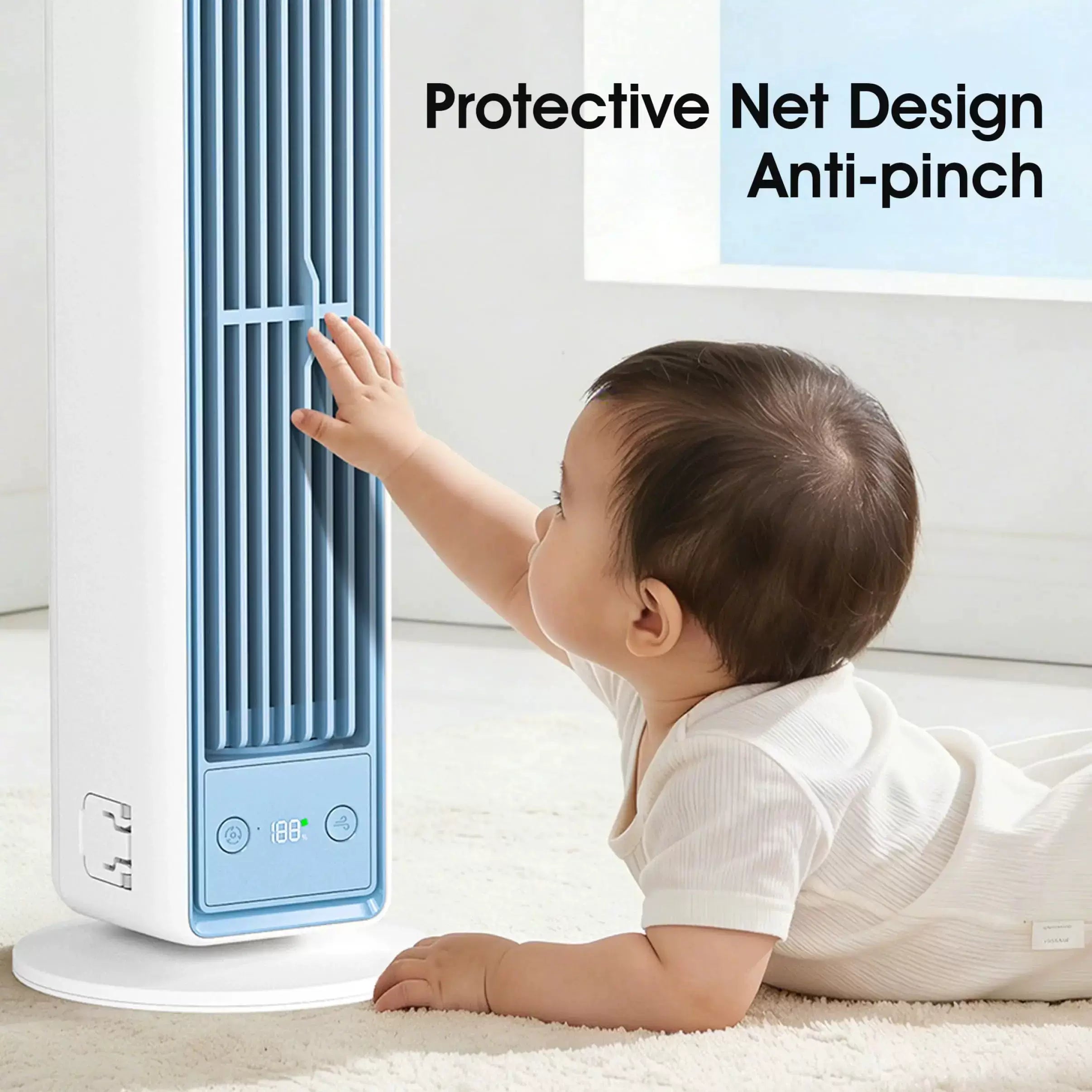 Slim Vertical Personal Air Circulator Fan with Remote Control Adjustable Louvers Quiet DC Motor