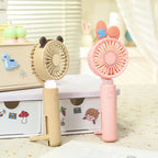 Portable Handheld Fan with LED Light and Animal Ear Design USB Rechargeable Quiet Operation